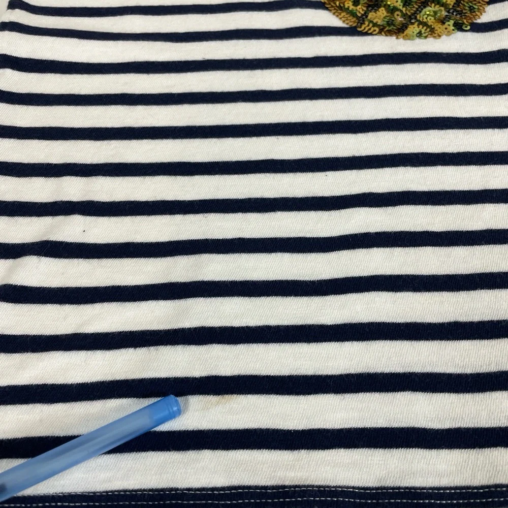 J.CREW Women’s Nautical Striped Sequin Pineapple‎ Collectors Tee Sz Small Preppy